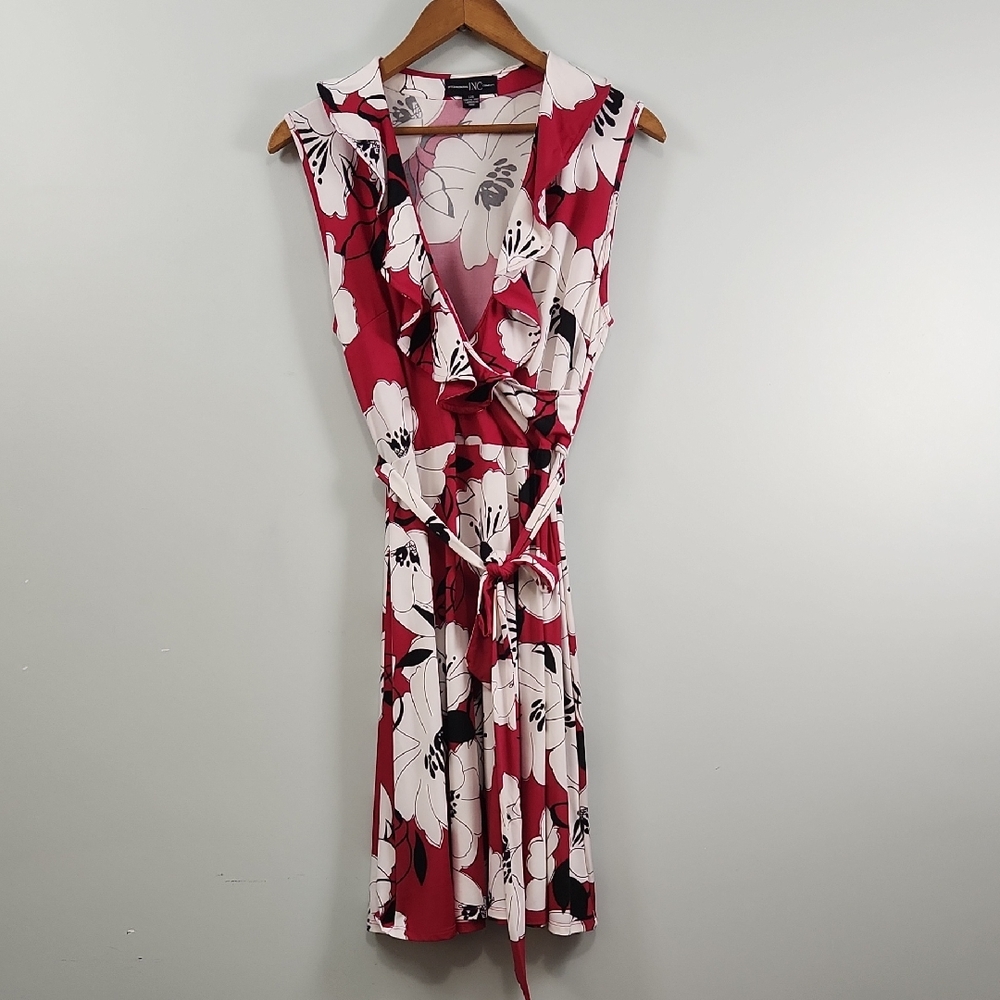 Floral Wrap Dress Sleeveless - Pink and White